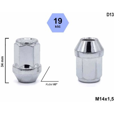 Kolová matice M14x1,5 kužel zavřená, klíč 19, AD/S, D13 výška 34mm – Sleviste.cz