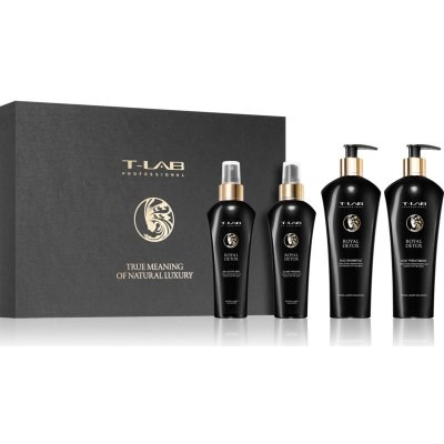 T-LAB Professional Royal Detox detoxikační šampon 300 ml + kondicionér s detoxikačním účinkem 300 ml + ochranný sprej s detoxikačním účinkem 150 ml + ochranný olej na vlasy 150 ml dárková sada