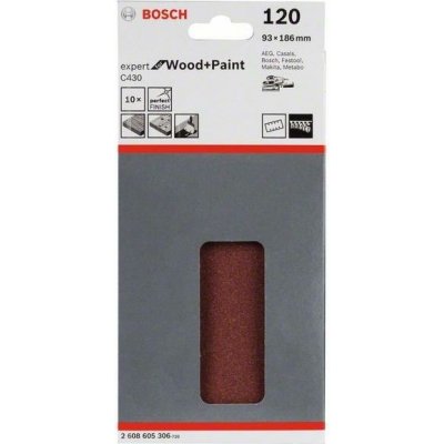 10x Brusný papír do vibrační brusky Bosch C430, 93x186mm, zr.120, 8 otvorů – Sleviste.cz