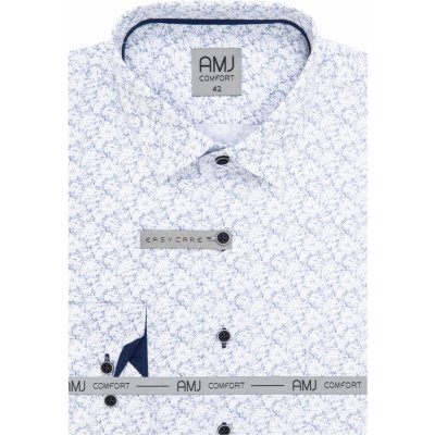 AMJ pánská bavlněná košile dlouhý rukáv bílá modře vzorovaná VDBR1313