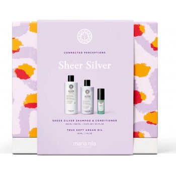 Maria Nila Gift Box Sheer Silver, 1x šampon Sheer Silver 350 ml, 1x kondicionér Sheer Silver 350 ml, 1x Argan Oil 30 ml