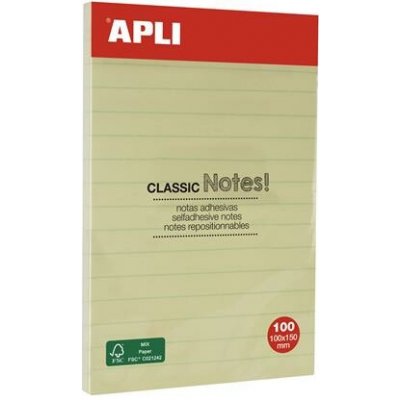 Samolepicí blok na poznámky, linkovaný, 100 × 150 mm, 100 listů, APLI „Classic“, žlutý 13370 – Hledejceny.cz