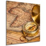 Obraz 1D - 50 x 50 cm - Old vintage golden compass on ancient map Starý ročník zlatého kompasu na staré mapě