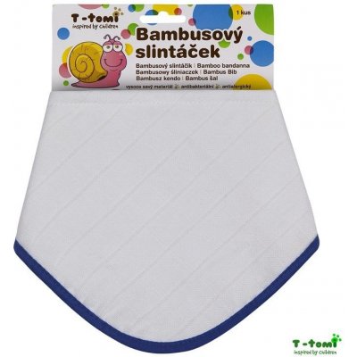 T-tomi bambusový slintáček Bílý s modrým okrajem – Zboží Mobilmania