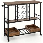 Servírovací stolek kolečka kov dřevo černá vintage hnědá NoBi NEAPOL 2 – Zboží Dáma