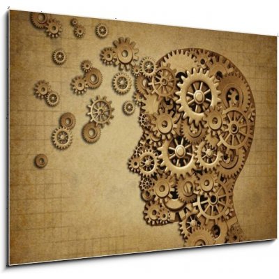 Obraz 1D - 100 x 70 cm - Human brain function grunge with gears Grunge lidské mozkové funkce s ozubenými koly