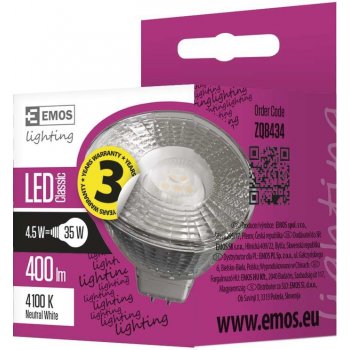 Emos LED žárovka Classic MR16 4,5W GU5,3 neutrální bílá