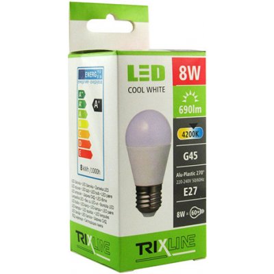 TRIXLINE LED žárovka G45 8W E27, studená bílá