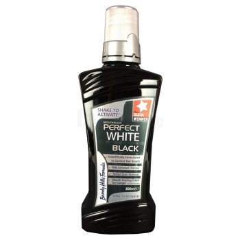 Beverly Hills Formula Perfect White Black bělicí ústní voda s aktivním uhlím pro svěží dech (Perfect Stain Removal, Scientifically Formulated to Combat Bad Breath) 500 ml