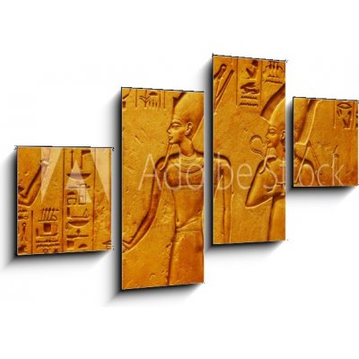 Obraz 4D čtyřdílný - 100 x 60 cm - Ancient Egypt hieroglyphics with pharaoh and ankh Starověké egyptské hieroglyfy s faraonem a ankh – Zboží Mobilmania