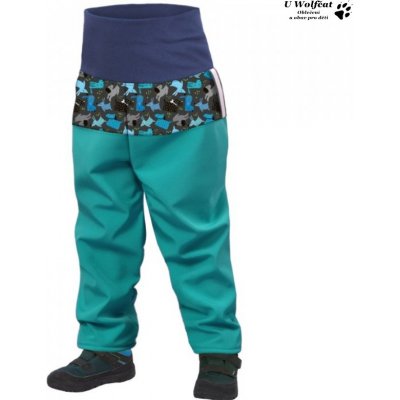 Unuo batolecí softshellové kalhoty s fleecem světle smaragdová pejsci – Zboží Mobilmania