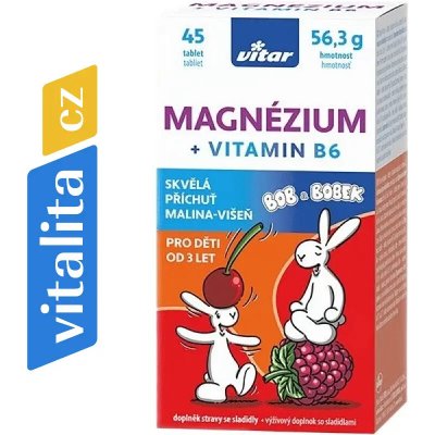Vitar Kids Magnézium+B6 malina-višeň 45 tablet – Hledejceny.cz