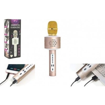 Mikrofon karaoke Bluetooth zlatý na baterie s USB – Zboží Mobilmania