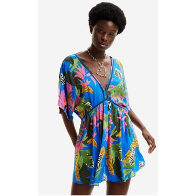 Desigual Top Tropical Party Modré dámské květované – Zboží Dáma