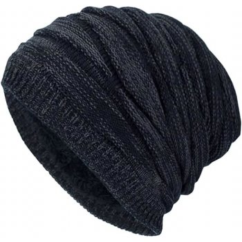 GG ST Pánská zimní pletená čepice s vnitřní fleecovou podšívkou Černá