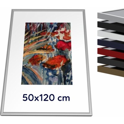 Thalu Frames Kvalitní kovový rám 50x120 cm, Barva stříbrná mat na obraz, plakát, rámeček na fotografii, puzzle. Rám má antireflexní plexisklo a variabilní závěsy