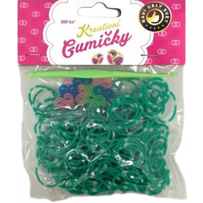 Loom Bands pletací gumičky pruhované zelenobílé 200ks + háček – Zboží Mobilmania