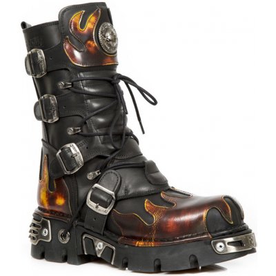 New Rock Flame Boots 591-S1 Black-Orange – Zboží Mobilmania