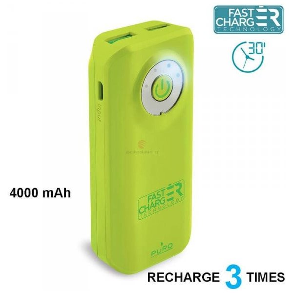 Powerbanka PURO Universal External Fast Charger Battery 4000 mAh zelená