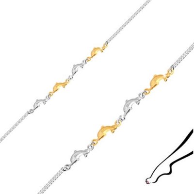 Šperky eshop Náramek na nohu ze stříbra čtyři delfíni stříbrné a zlaté barvy AA06.30 – Zboží Mobilmania