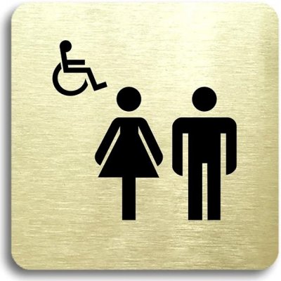 Accept Piktogram "WC ženy, muži, invalidé II" (80 × 80 mm) (zlatá tabulka - černý tisk bez rámečku) – Zboží Mobilmania