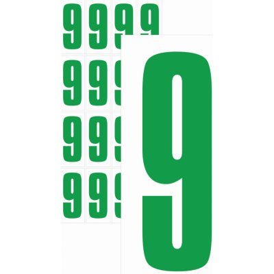 Čísla samolepicí 9 zelená samolepící vinylová fólie 75 mm písmo - aršík 4 ks – Zboží Dáma
