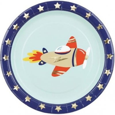PartyDeco Talíře papírové Letadla 18 cm – Zboží Dáma