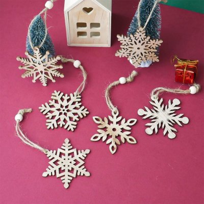 Sada 6 dřevěných vánočních ozdob sněhové vločky – Zboží Mobilmania