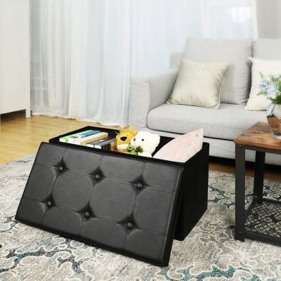 SONGMICS Úložný sedací box čalouněný černý 76 x 38 x 38 cm – Sleviste.cz