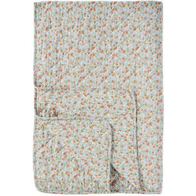 Ib Laursen Prošívaný přehoz Light Blue / Rust Flowers 130 × 180 cm, oranžová barva, béžová barva, textil – Hledejceny.cz
