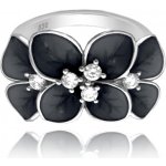 Minet Černý rozkvetlý stříbrný prsten Flowers s bílými zirkony JMAS5034BR57 – Sleviste.cz