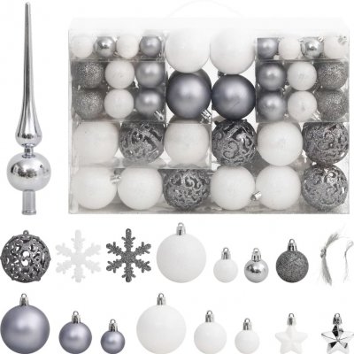 vidaXL 111dílná sada vánočních míčů z bílého a šedého polystyrenu – Zboží Mobilmania