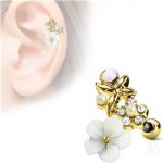 Piercingate činka do ucha kytičky s kamínky PNC00140 Růžové zlato – Zboží Dáma