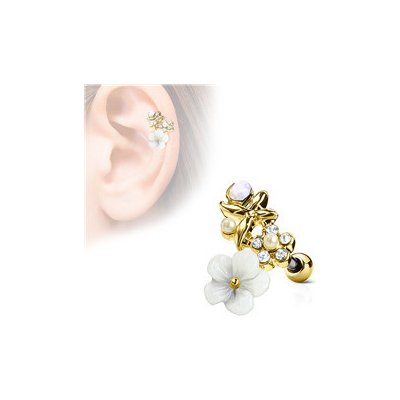 Piercingate činka do ucha kytičky s kamínky PNC00140 Růžové zlato – Zboží Dáma