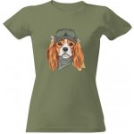 Tričko s potiskem Kavalír King Charles španěl dámské Khaki – Zboží Dáma