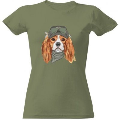 Tričko s potiskem Kavalír King Charles španěl dámské Khaki – Zboží Dáma