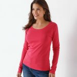 Jednobarevné tričko s dlouhými rukávy, bio bavlna malinová – Sleviste.cz