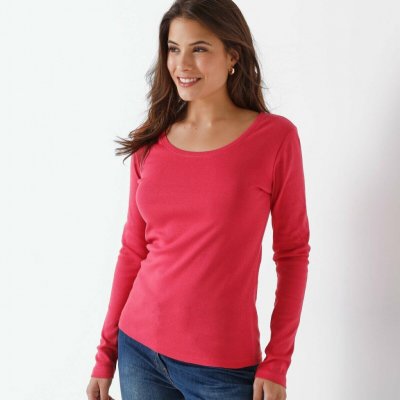 Jednobarevné tričko s dlouhými rukávy, bio bavlna malinová – Sleviste.cz