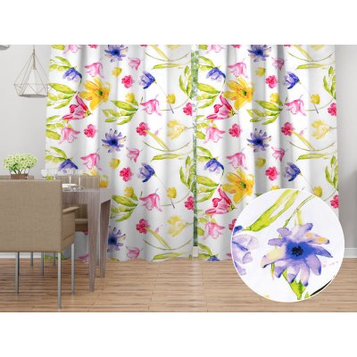 Biante Bavlněný závěs Sandra SA-481 Žluto-růžové akvarelové květy na bílém 140x170 cm – Sleviste.cz