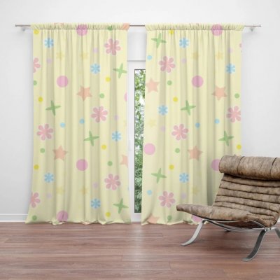 Sablio Závěs Hvězdy, květy a puntíky: 2ks 140x250cm – Hledejceny.cz