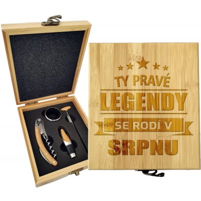Sablio Dárková sada na víno Ty pravé legendy se rodí v srpnu: 147×168×49 mm – Hledejceny.cz