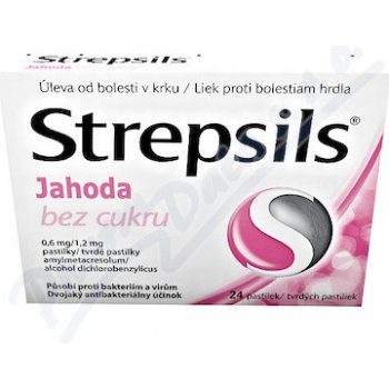 STREPSILS JAHODA BEZ CUKRU ORM 0,6MG/1,2MG PAS 24