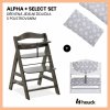 Jídelní židlička Hauck Alpha+ Select set 2v1 dřevěná charcoal + polstrování Teddy grey
