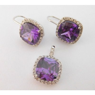 Klenoty Budín mohutná stříbrná rhodium souprava s fialovými ametysty 0306675 – Hledejceny.cz