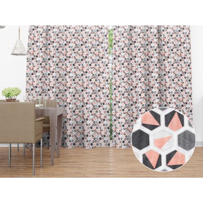 Biante Dekorační závěs Leona LN-031 Lososovo-šedé hexagony 130x150 cm – Zboží Mobilmania