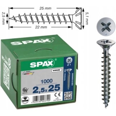 Zápustné vruty Spax 2,5x25 mm 1000 kusů – Hledejceny.cz