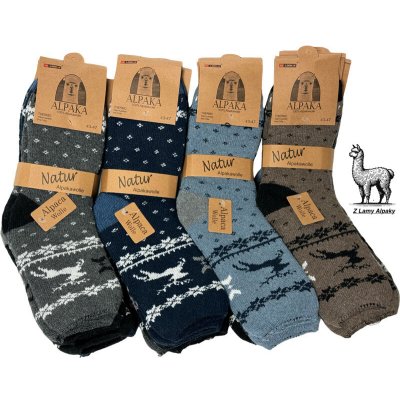 Pánské vlněné ponožky Lama Alpaka sada 3 páry s zimním motivem soby šedá modrá černá – Sleviste.cz