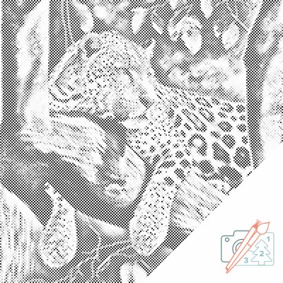 Vymalujsisam.cz Tečkování - Zahleděný leopard Velikost: 50x50cm, Rámování: Na plastové desce, Barva teček: Černá