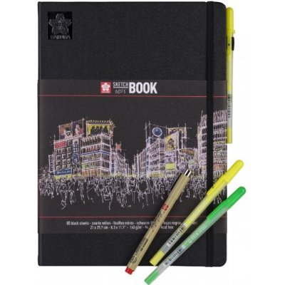 Sketchbook Sakura v pevné vazbě s černým papírem 140g 21 x 29,7 – Zboží Dáma