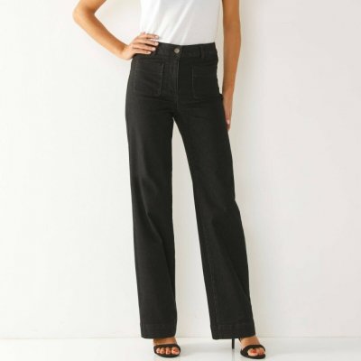 Široké džíny pro nižší postavu s vysokým pasem sepraná černá – Sleviste.cz